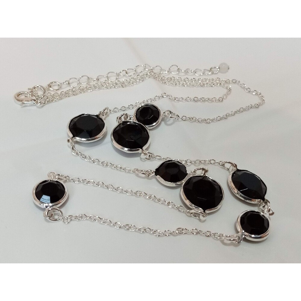 Avon Silvertone Satelite Faceted Acrylic Station Necklace 23" long